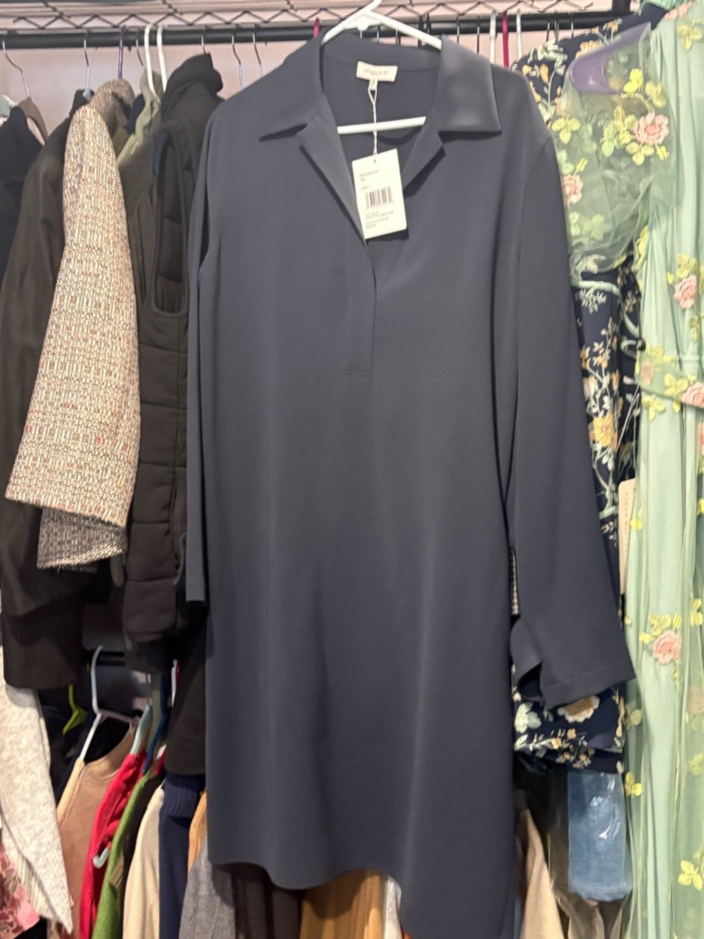 Lafayette 148 New York Navy Long-Sleeve Shift Dress